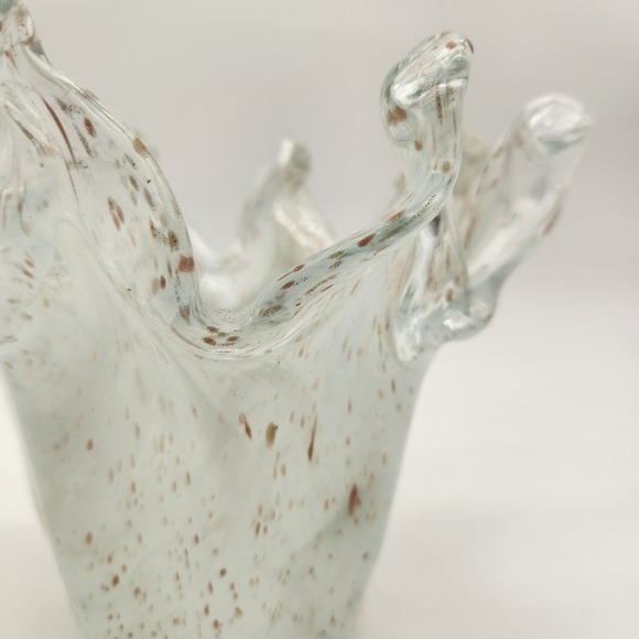 Unbranded Other - Vintage Hand Blown Splash Vase Clear & White Glass Copper Gold Flecks Aventurine